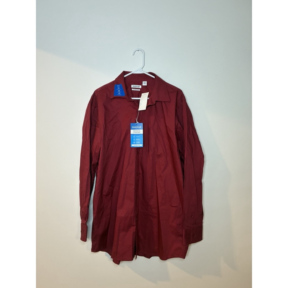 Haggar Shirt Mens 17 17.5 Red Dress Long Sleeve Button Down Classic Fit NEW